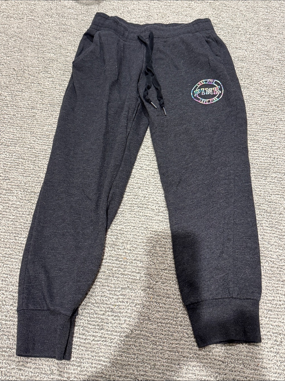 PINK Victoria's Secret Charcoal Black Logo Joggers